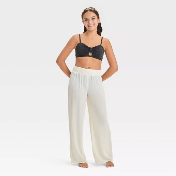 NEW Girls' Solid Cover Up Pants - art class™ Cream Small 6/7 - Picture 3 of 6